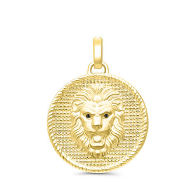 Men's Black Diamond Accent Lion's Head Charm in 10K Yellow Gold