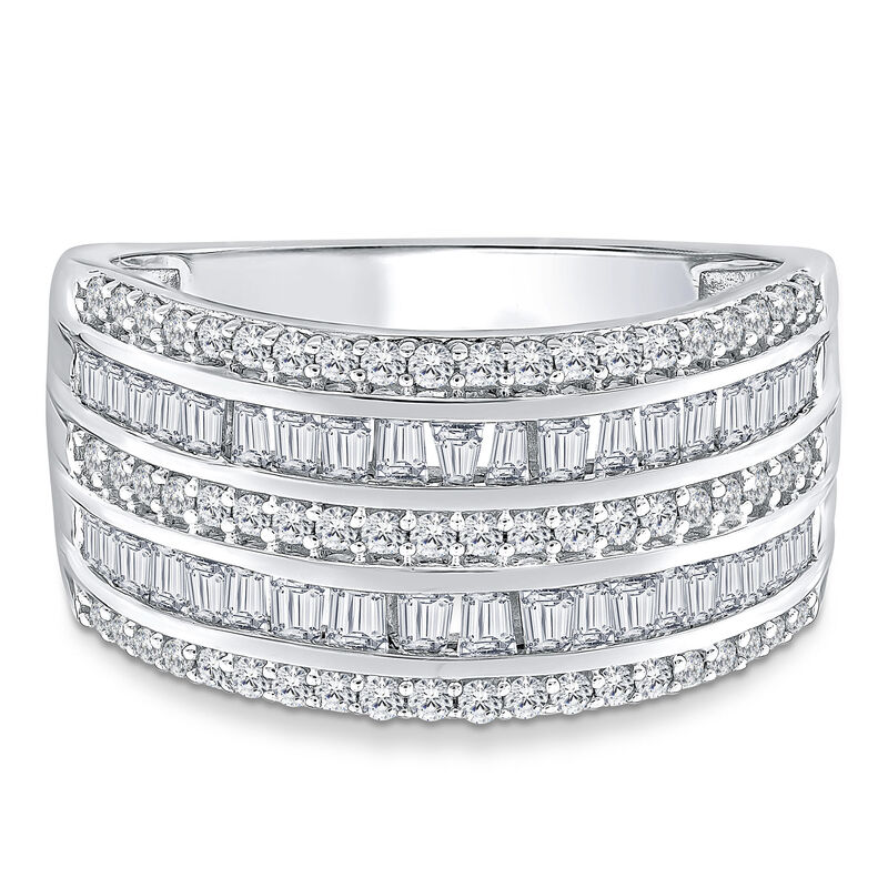 Round and Baguette Multi-Row Diamond Band in 14K White Gold &#40;3 ct. tw.&#41;