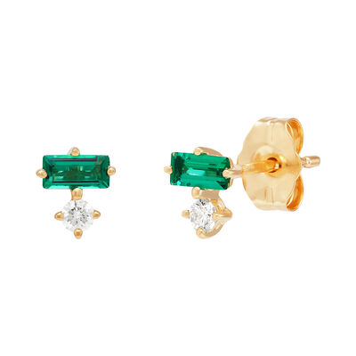 Lab Grown Diamond Accent and Lab-Created Gemstone Earrings in 10K Yellow Gold