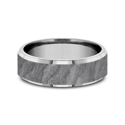 Men' Band with Lava Rock Texture in Gray Tantalum, 7MM