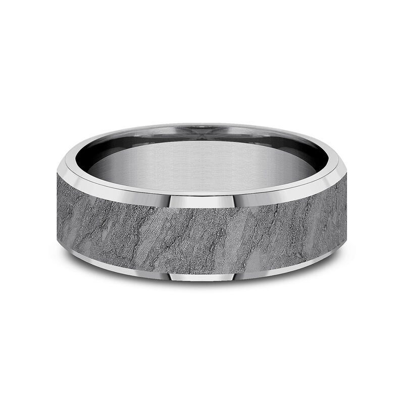 Men&#39; Band with Lava Rock Texture in Gray Tantalum, 7MM