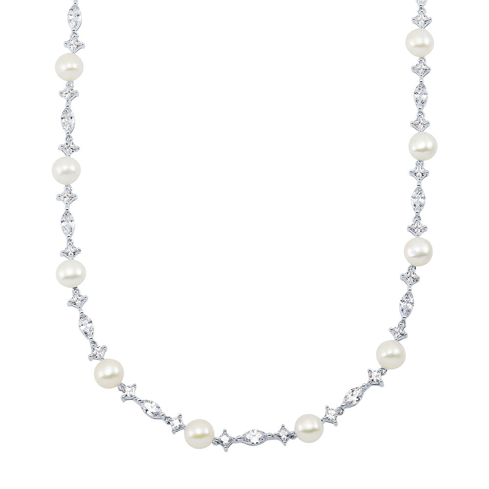 Freshwater Cultured Pearl & Lab Created White Sapphire Necklace in