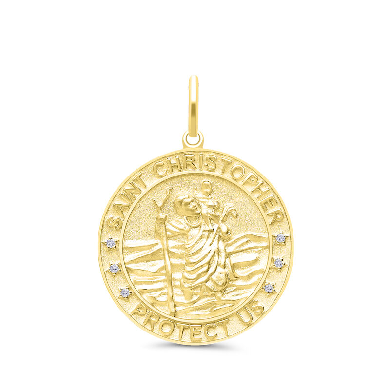 Men&#39;s Diamond Accent Saint Christopher Charm in 10K Yellow Gold