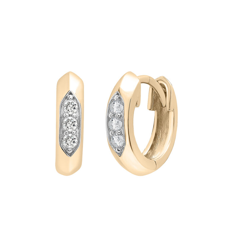 Diamond Vertical Three-Stone Huggie Hoop Earrings in Vermeil &#40;1/7 ct. tw.&#41;