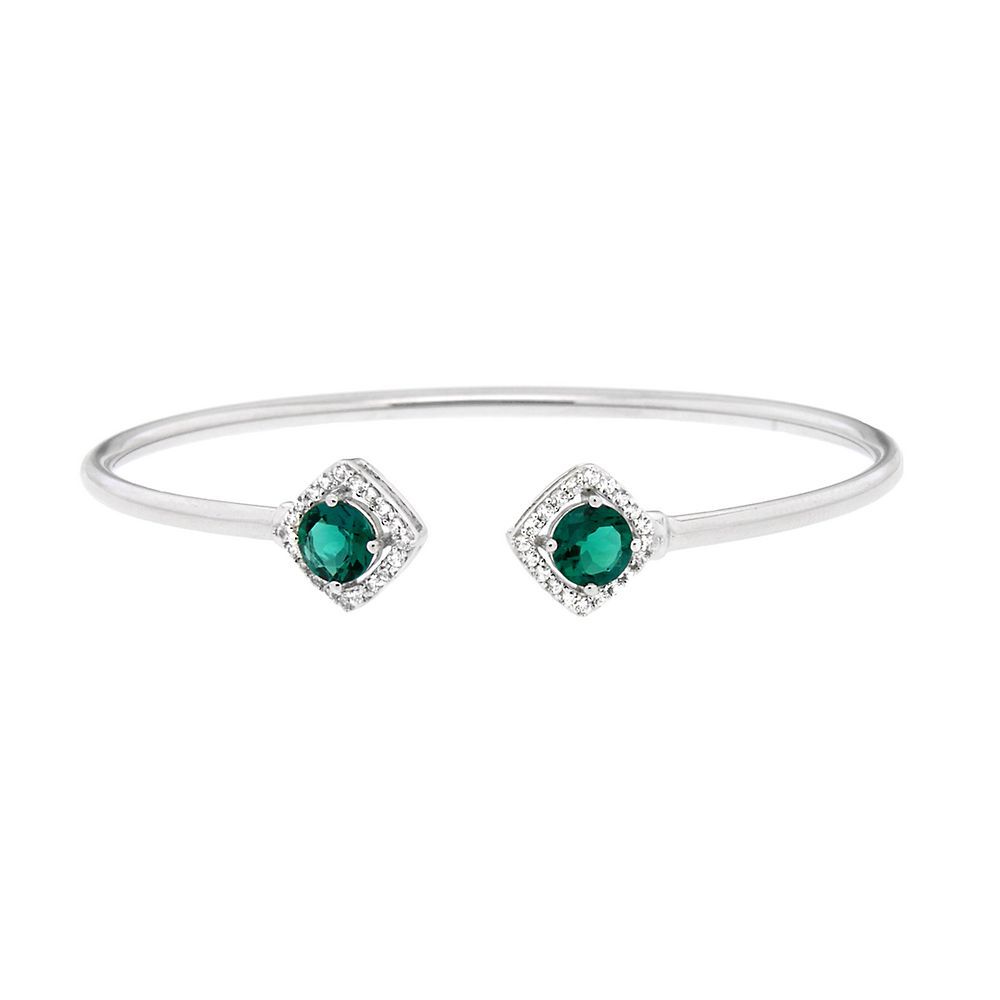Sterling in Created Lab White Diamonds & Helzberg Sapphire Silver| Emerald Bracelet Bangle