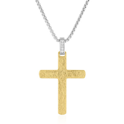 Men's Brushed Cross Pendant in Sterling Silver and Vermeil