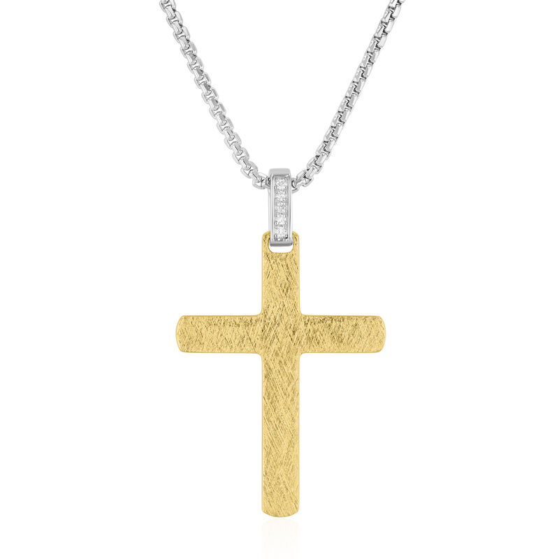 Men&#39;s Brushed Cross Pendant in Sterling Silver and Vermeil