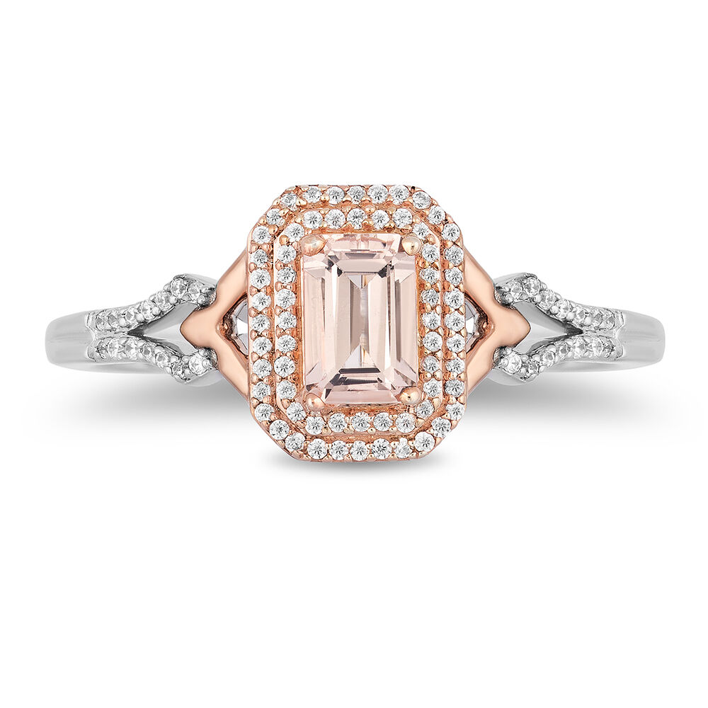 Enchanted Disney Aurora Emerald-Cut Morganite & Diamond Ring