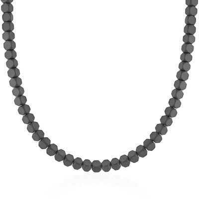 Men's Cube Bead Matte Hematite Necklace in Stainless Steel