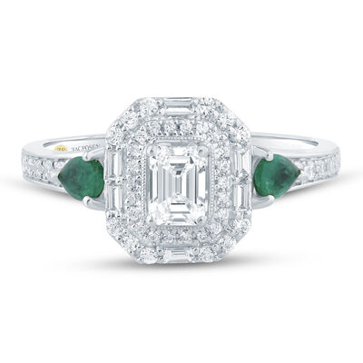 Blaire Diamond and Emerald Engagement Ring in 14K Gold