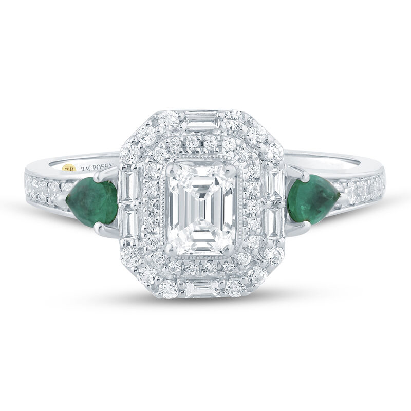 Blaire Diamond and Emerald Engagement Ring in 14K White Gold &#40;3/4 ct. tw.&#41;