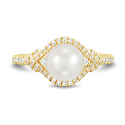 Freshwater Cultured Pearl and Diamond Ring in 10K Yellow Gold (1/5 ct. tw.)