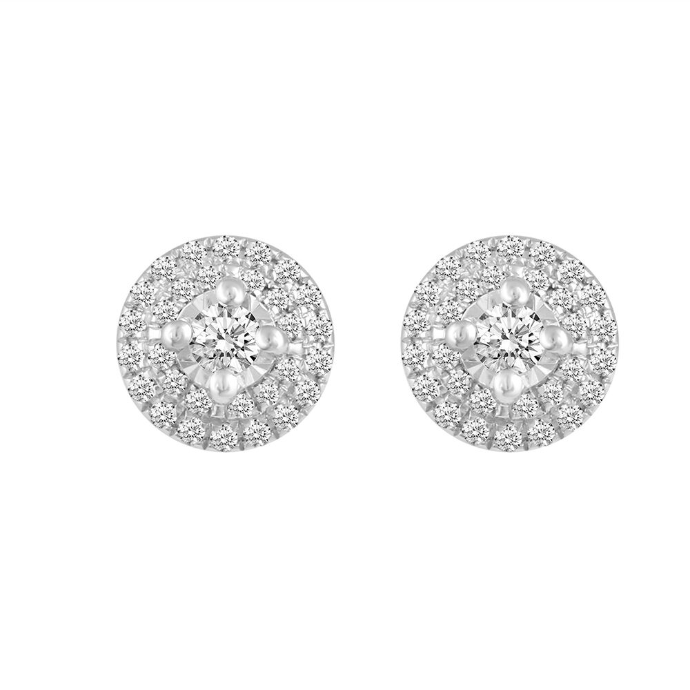 超新作 10kt White Gold Mens Round Diamond Stud Earrings 1/10 Cttw