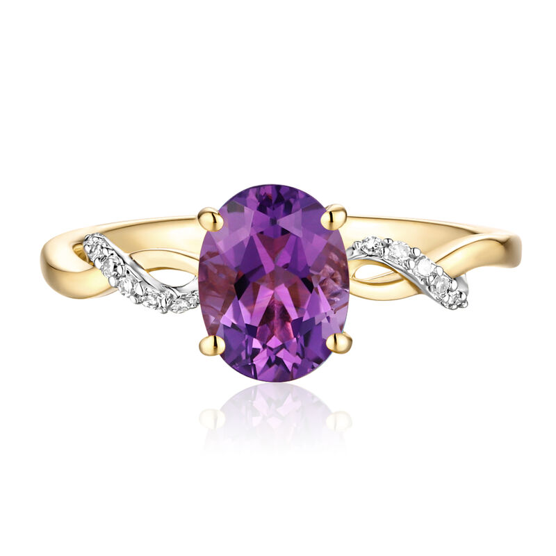 Amethyst and Diamond Accent Ring in 10K Yellow Gold