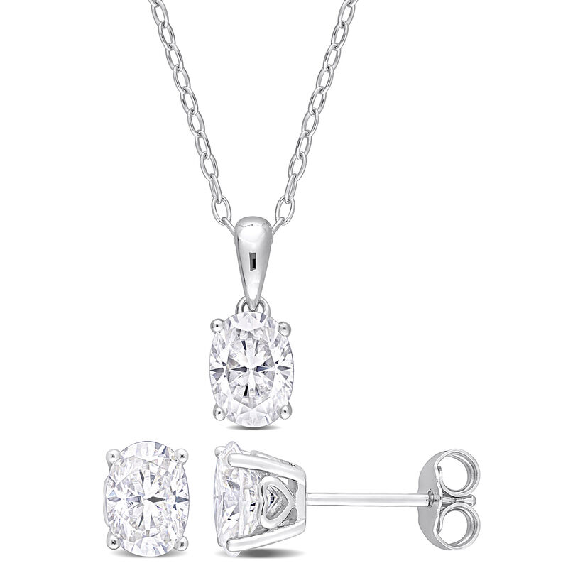 Oval Lab-Created Moissanite Pendant &amp; Stud Earrings in Sterling Silver &#40;3 ct. dew&#41;