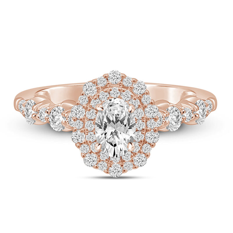 Oval Lab Diamond Solitaire Engagement Ring Rose Gold Scalloped Band