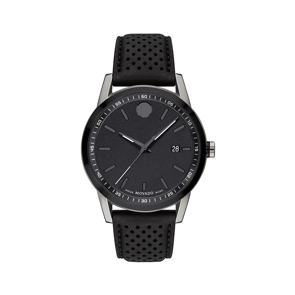 Movado women's museum cheap watch black leather band