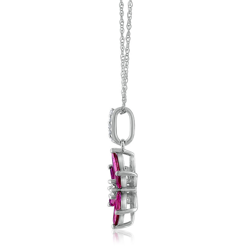  Rhodolite Garnet &amp; Diamond Accent Flower Pendant in 14K White Gold 