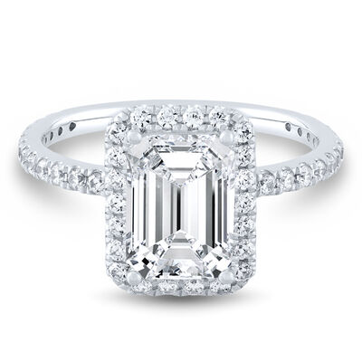 Lab Grown Diamond Emerald-Cut Halo Engagement Ring in 14K White Gold (3 ct. tw.)