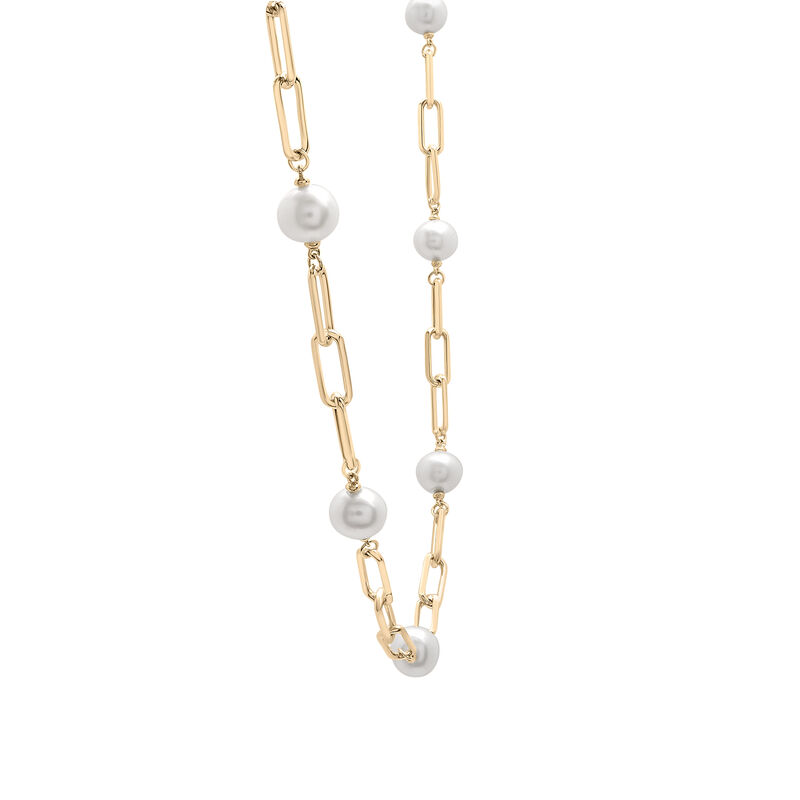 Pearl and Paperclip Chain Station Necklace in Vermeil, 18&quot;