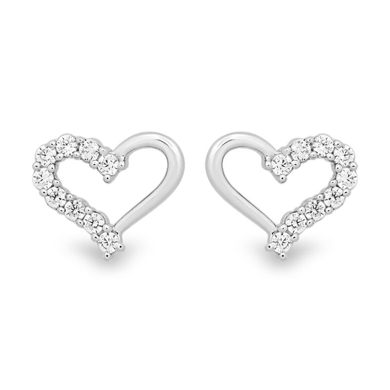 Diamond Open Heart Stud Earrings in Sterling Silver
