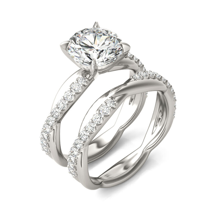 Forever One Lab Created Moissanite Twist Engagement Ring Set in 14K White  Gold