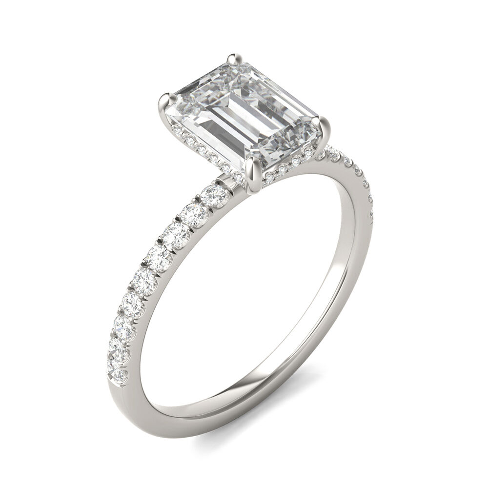 Forever One™ Emerald-Cut Moissanite Ring with Side-Stones