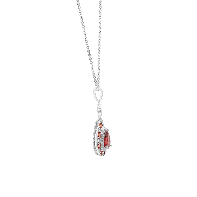 Garnet and White Topaz Drop Pendant in Sterling Silver