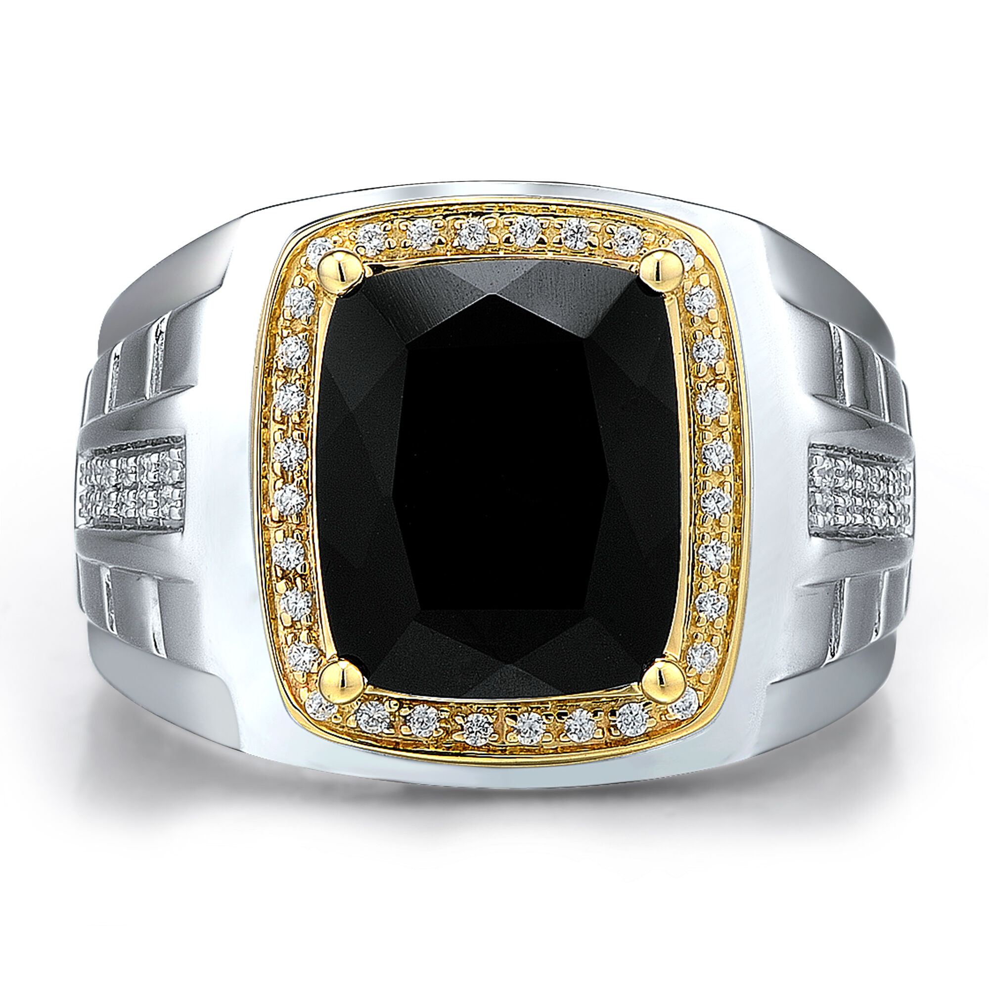 Men's Onyx and Diamond Ring in Sterling Silver