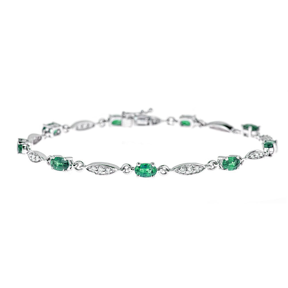 Emerald Sterling Silver Bracelet (Design B12) | GemPundit