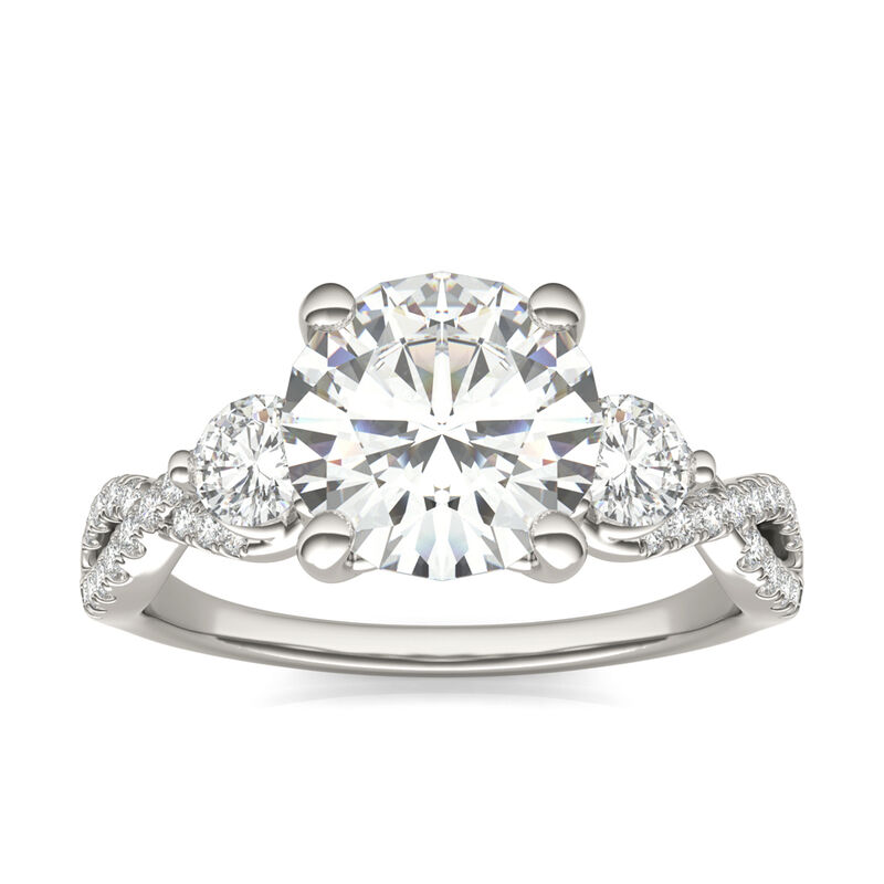 Lab Created Moissanite Twist-Shank Multi-Stone Engagement Ring in 14K White Gold