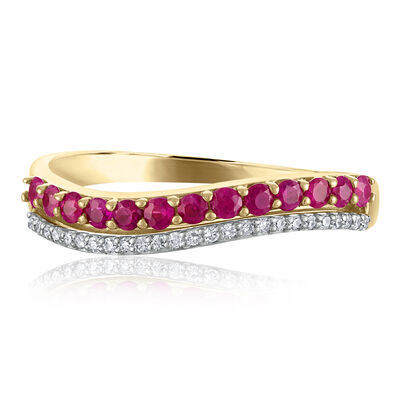 Ruby and Diamond Accent Ring in 10K Yellow Gold