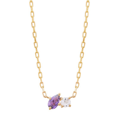 Amethyst Toi et Moi Necklace in 10K Yellow Gold