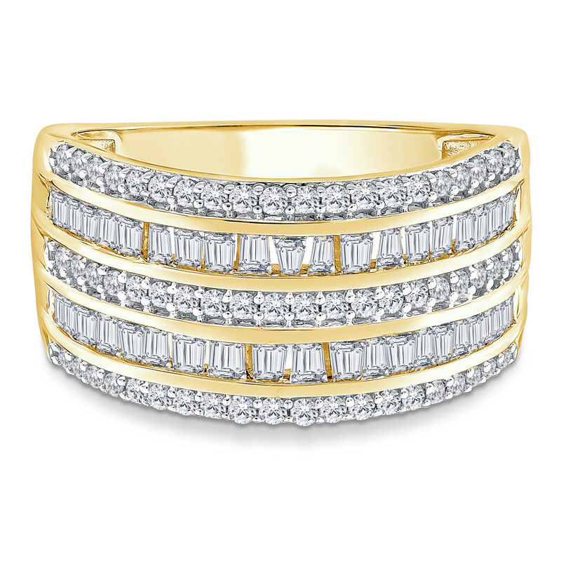 Round and Baguette Multi-Row Diamond Band in 14K Yellow Gold &#40;3 ct. tw.&#41;