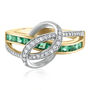 Princess-Cut Emerald and Round Diamond Ring in 14K White and Yellow Gold &#40;1/5 ct. tw.&#41;