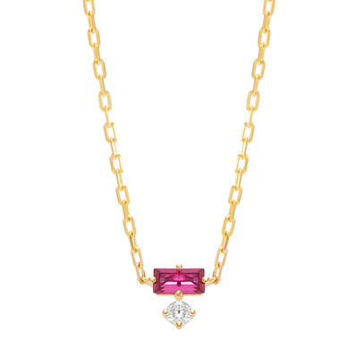 Lab Grown Diamond Accent and Lab-Created Gemstone Necklace in 10K Gold