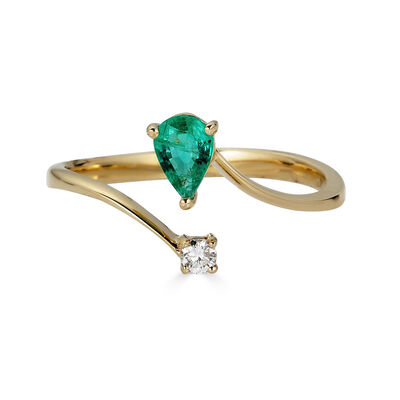 Emerald & Diamond Ring in 10K Yellow Gold