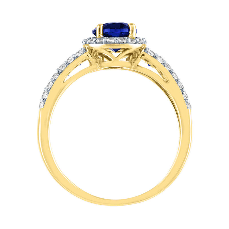 Lab Created Blue & White Sapphire Ring in 10K Yellow Gold | Helzberg ...