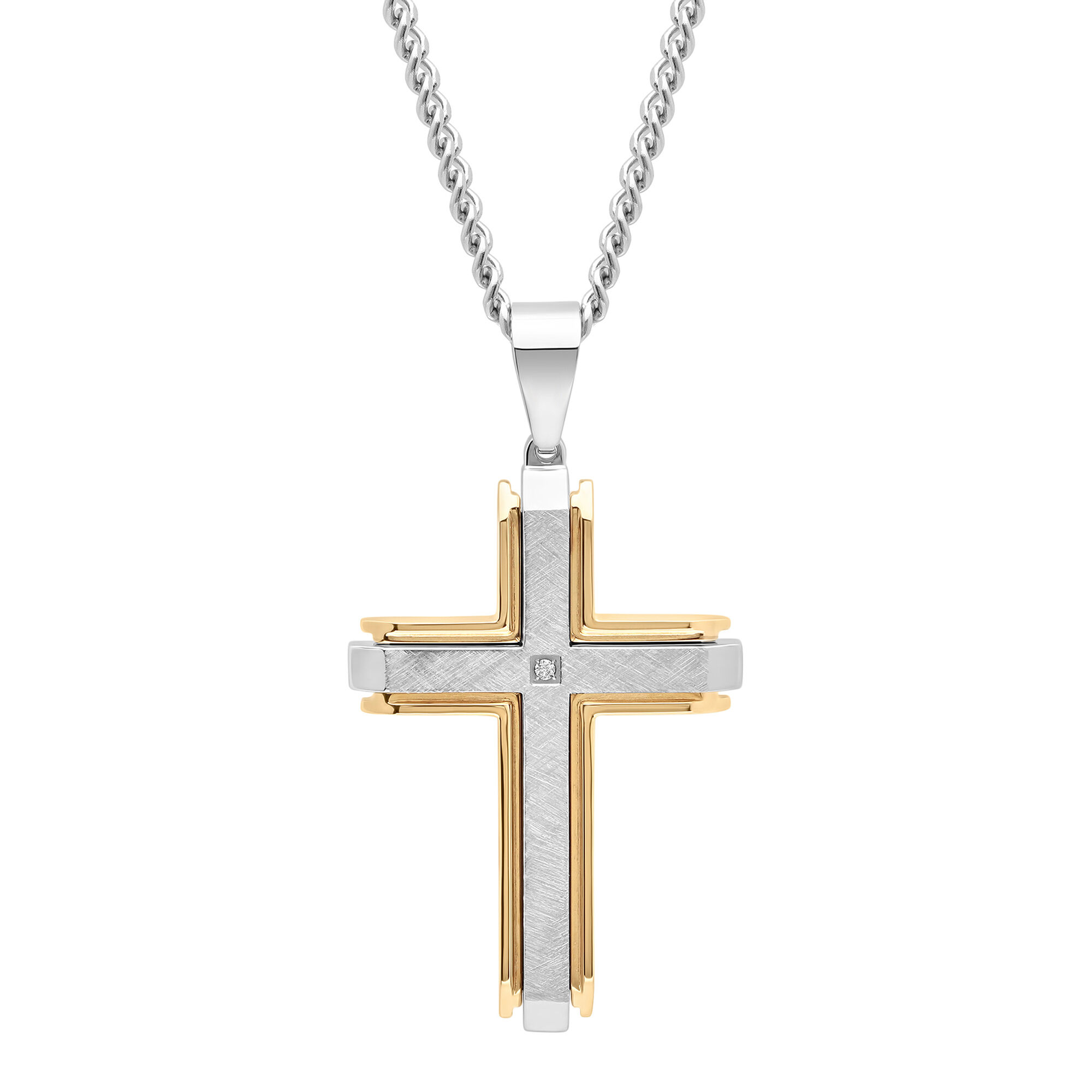 Diamond Filigree Cross Pendant, Sterling Silver & Rose Gold