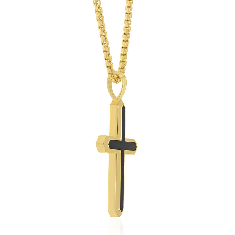 Men&#39;s Black Onyx Cross Pendant in Vermeil