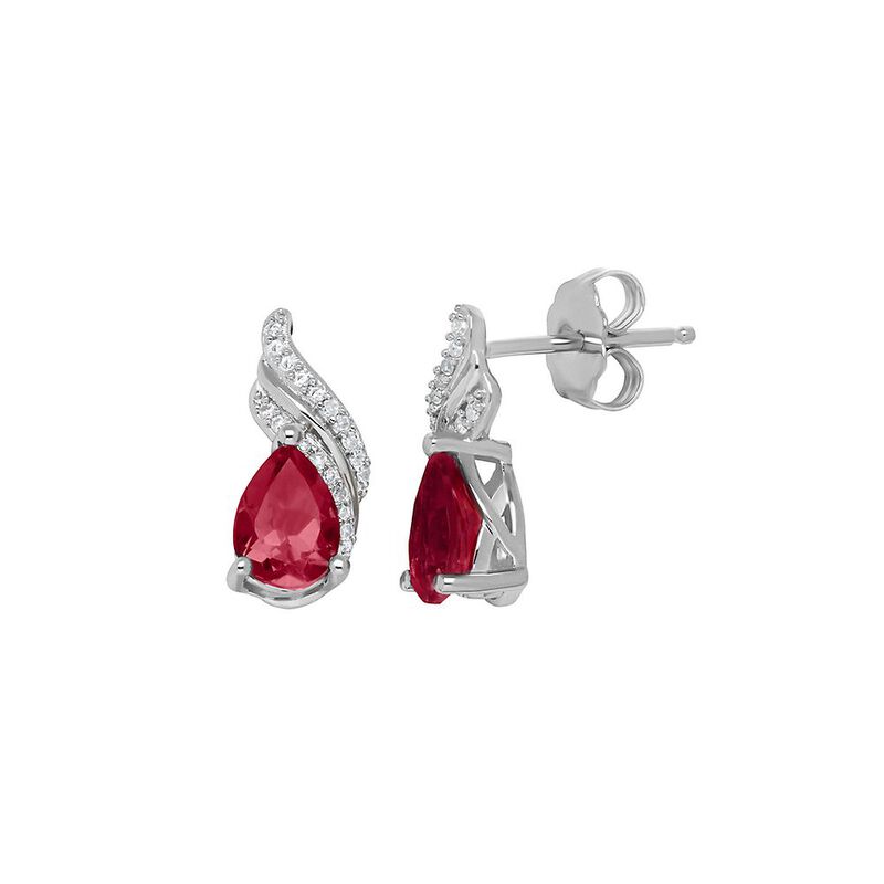Lab Created Ruby & 1/10 ct. tw. Diamond Earrings in Sterling Silver ...