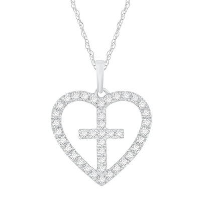 Diamond Heart Cross Pendant in 14K Gold (1/3 ct. tw.)