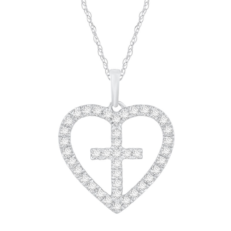 Diamond Heart Cross Pendant in 14K White Gold &#40;1/3 ct. tw.&#41;