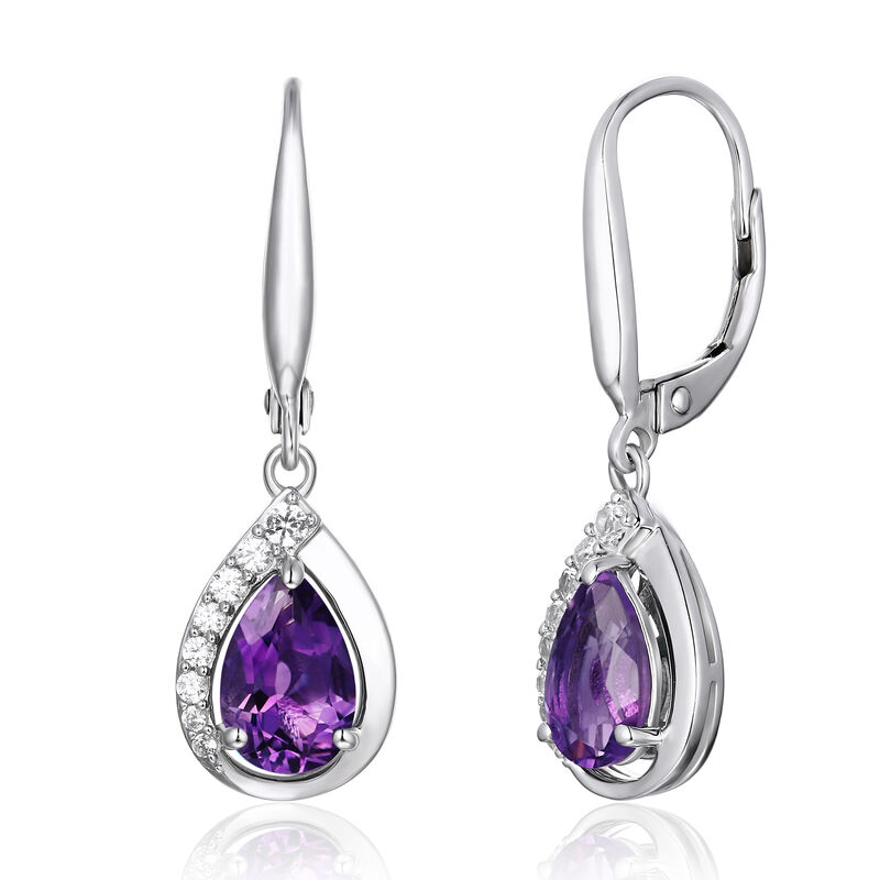 Amethyst &amp; Lab-Created White Sapphire Drop Earrings in Sterling Silver