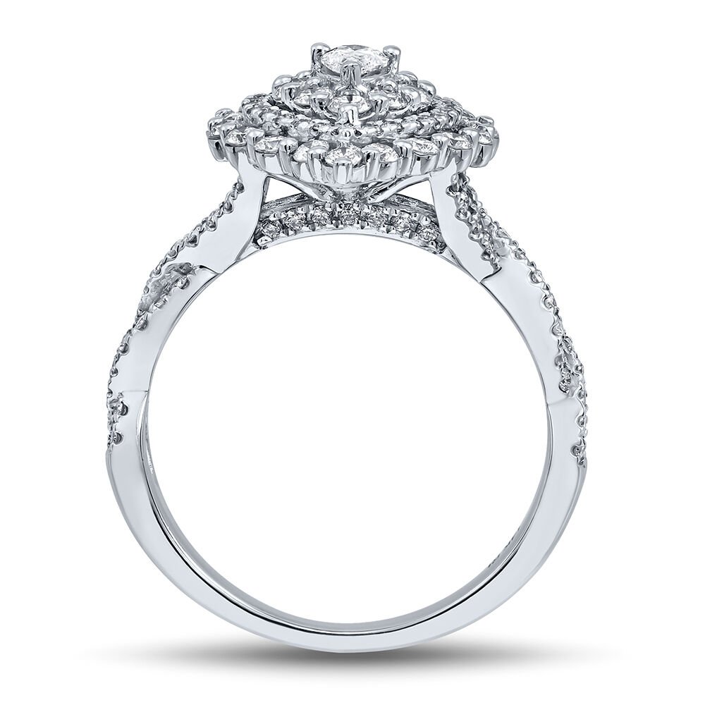 Pear-Shaped Diamond Twist Engagement Ring in 14K White Gold