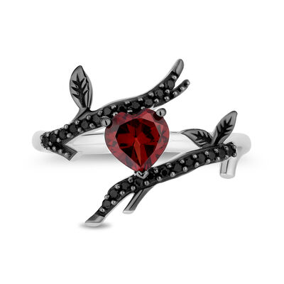 Evil Queen Enchanted Forest Garnet & Black Diamond Ring in Sterling Silver