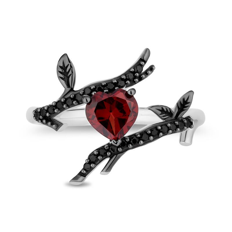 Evil Queen Enchanted Forest Garnet &amp; Black Diamond Ring in Sterling Silver