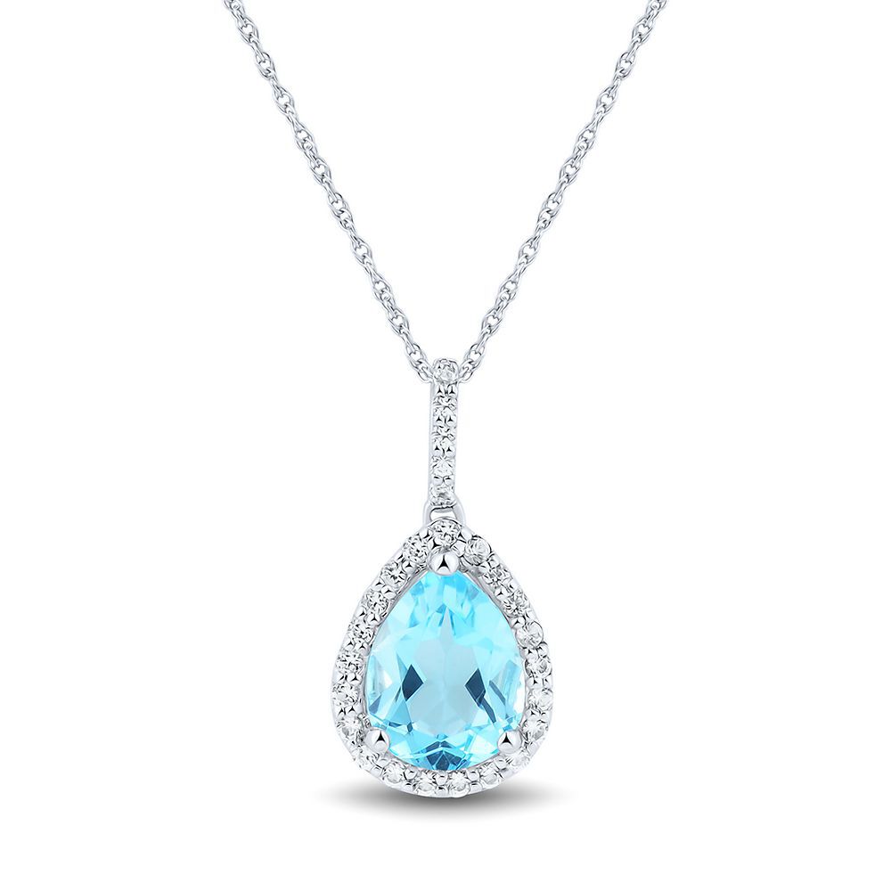 Blue Topaz Lab Created White Sapphire Drop Pendant in Sterling