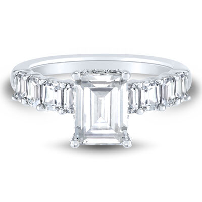 Lab Grown Diamond Emerald-Cut & Round Engagement Ring in 14K White Gold (3 ct. tw.)