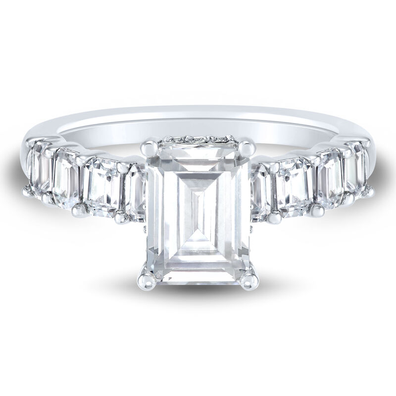 Lab Grown Diamond Emerald-Cut &amp; Round Engagement Ring in 14K White Gold &#40;3 ct. tw.&#41;